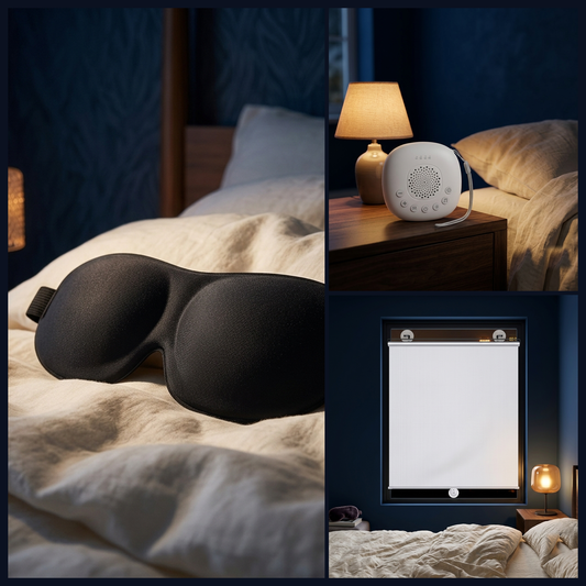 The NUNI Dorm Kit — the blackout sleep mask, the sound machine and the blackout shade together in one bundle